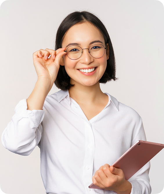 woman holding glasses